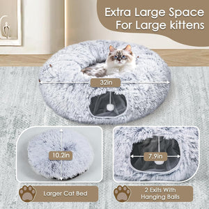 Cat Tunnel Bed – Indoor Play Tube with Washable Soft Mat for Cats & Small Pets