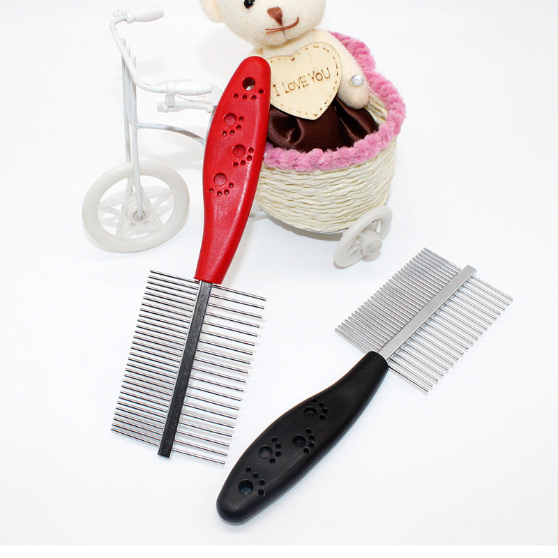 Double-Row Pet Grooming Comb – Stainless Steel & Plastic Hair Brush