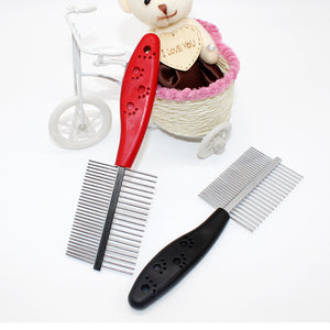 Double-Row Pet Grooming Comb – Stainless Steel & Plastic Hair Brush