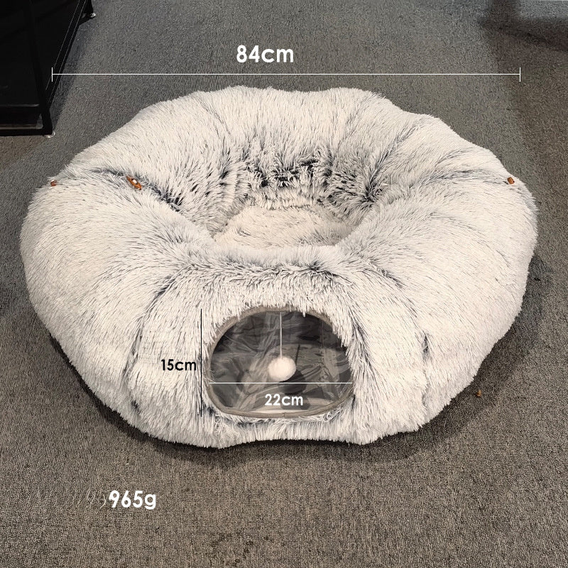 Cat Tunnel Bed – Indoor Play Tube with Washable Soft Mat for Cats & Small Pets
