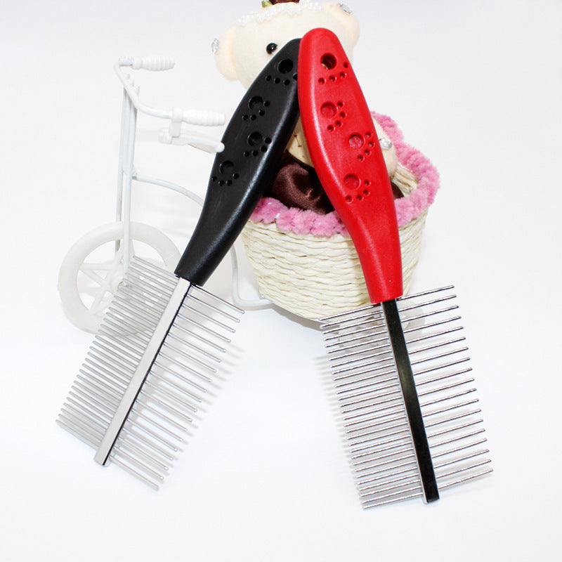Double-Row Pet Grooming Comb – Stainless Steel & Plastic Hair Brush
