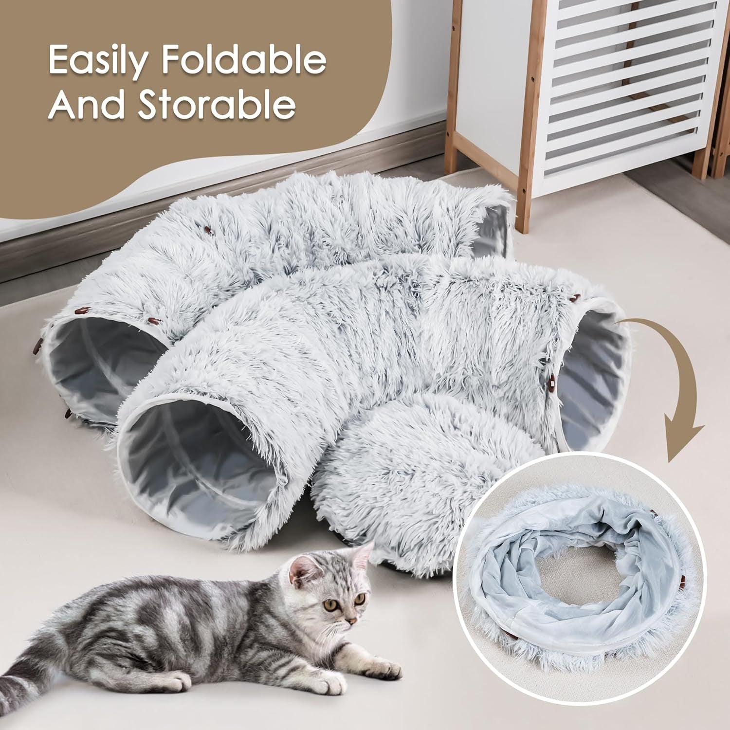 Cat Tunnel Bed – Indoor Play Tube with Washable Soft Mat for Cats & Small Pets