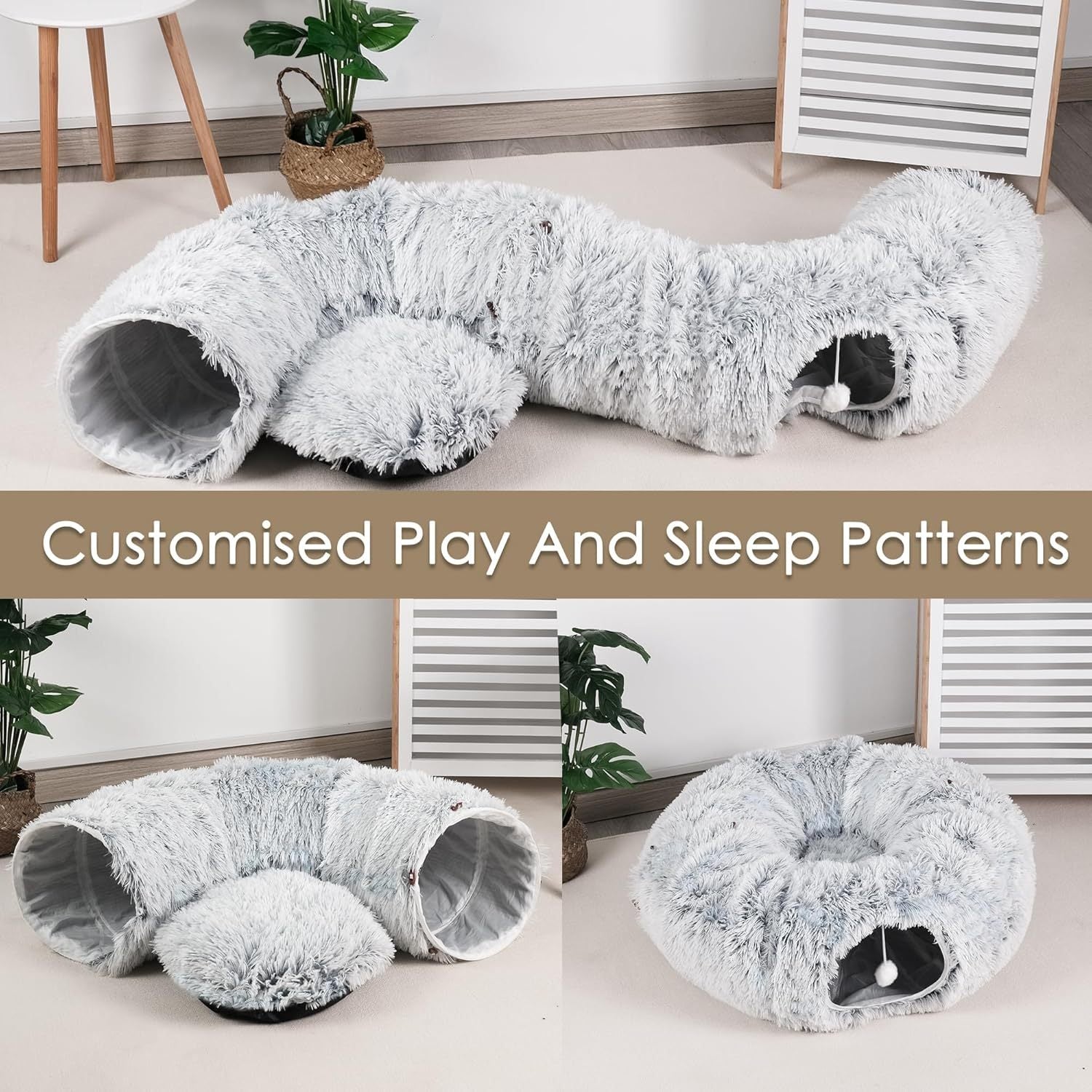 Cat Tunnel Bed – Indoor Play Tube with Washable Soft Mat for Cats & Small Pets