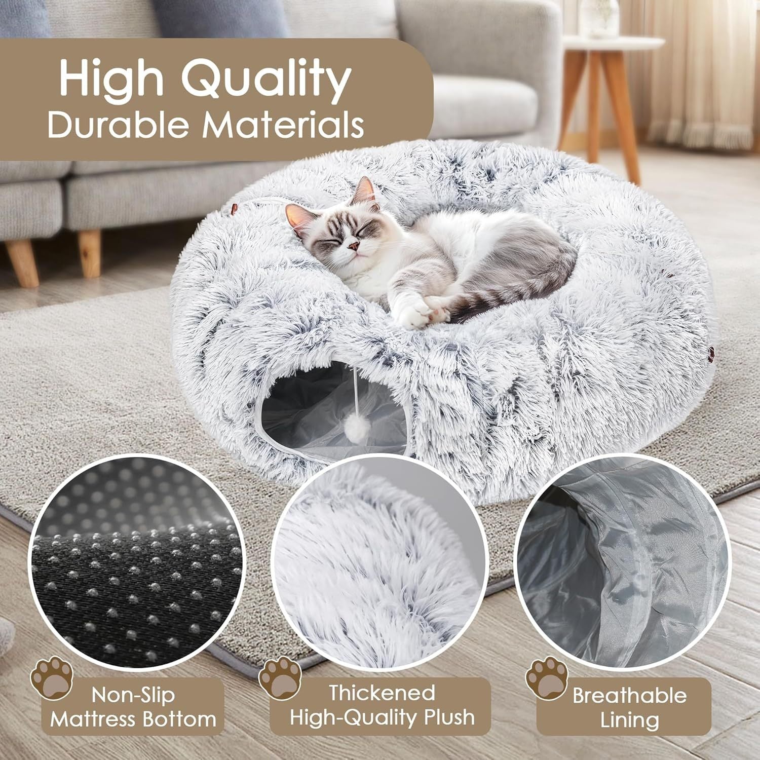 Cat Tunnel Bed – Indoor Play Tube with Washable Soft Mat for Cats & Small Pets